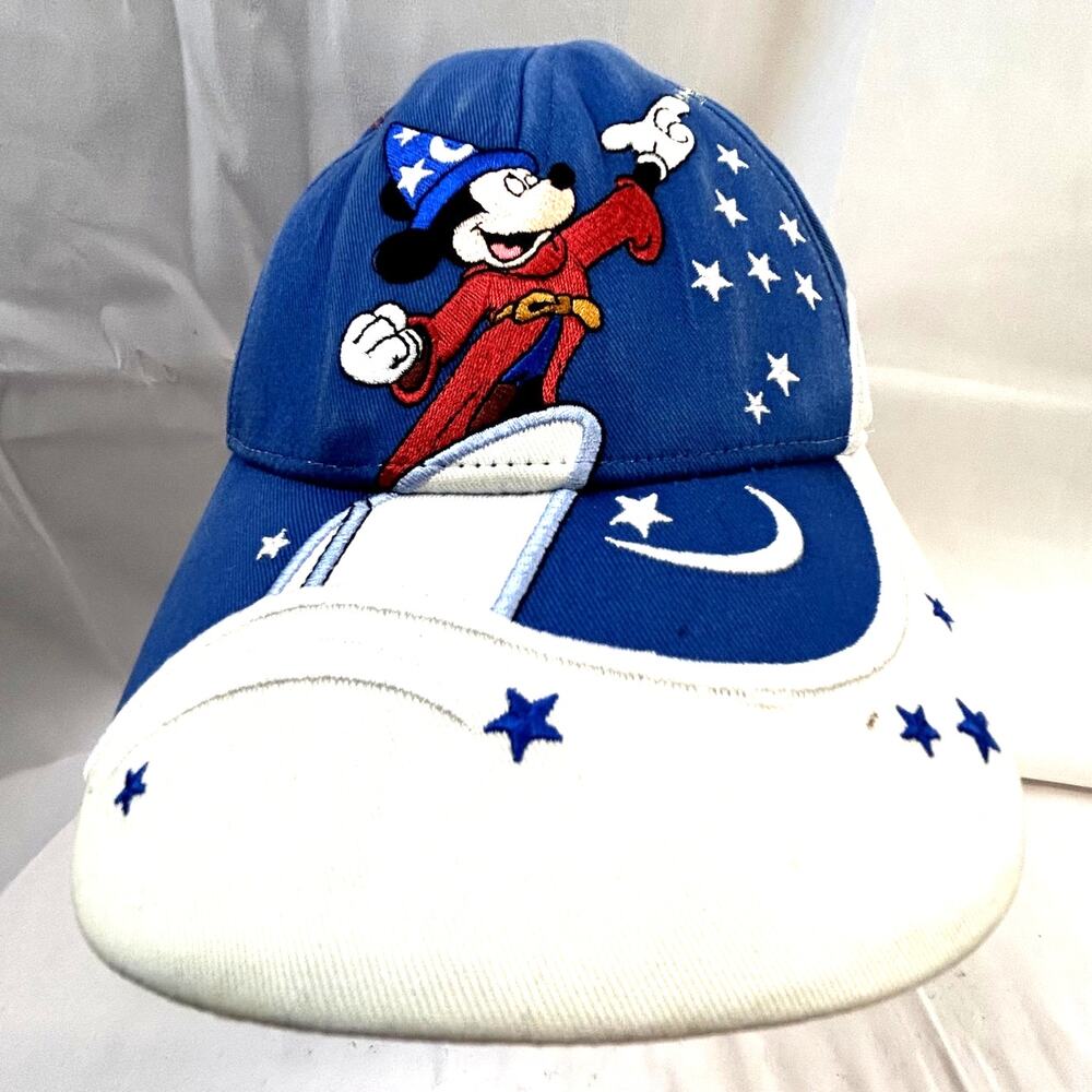 SKU 2163 Vintage Disney Parks Youth Mickey Mouse Fantasia Sorcerer Hat Cap Blue